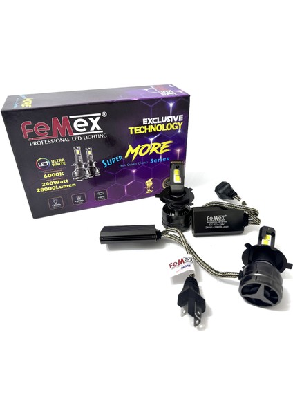Super More H4 Şimşek Etkili LED Xenon 240W 28000 Lumen