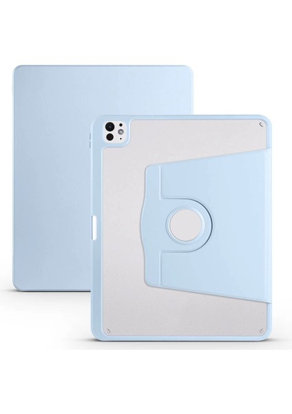 Apple Ipad Pro 13 2024 Kılıf Arka Şeffaf Termik Kalem Bölmeli Dönebilen Standlı Kılıf