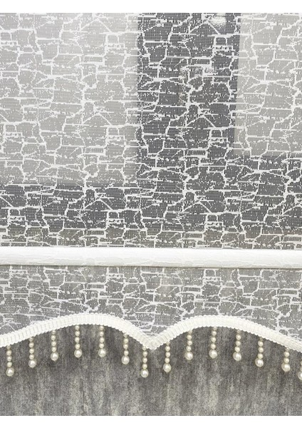 Çift Mekanizmalı Desenli Boncuklu Tül ve Stor Perde Ekru MT4004B modelleri