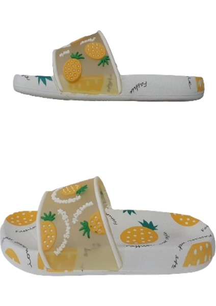 Kız Çocuk Ananaslı Beyaz Kaymaz Taban Günlük Şık Terlik Gzerr98-031 fırsatları