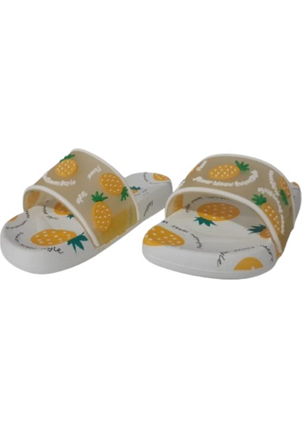 Kız Çocuk Ananaslı Beyaz Kaymaz Taban Günlük Şık Terlik Gzerr98-031 indirimleri