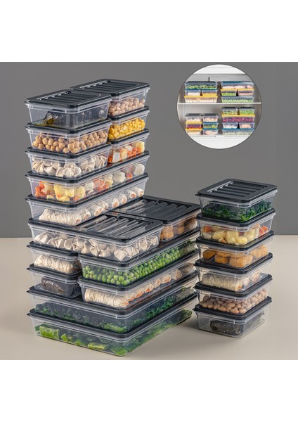 22 Parça Saklama Kabı , Mikrodalga Uyumlu Saklama Kabı 2X2400ML 2X1200ML 6X1170ML 12X600ML Antrasit