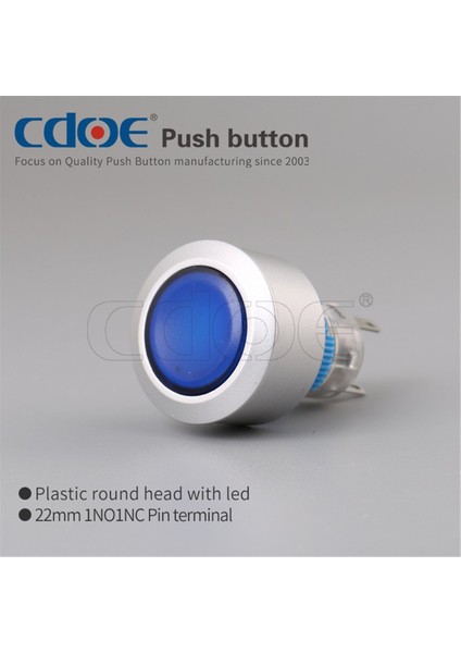 22MM Mavi Yaylı Buton Ledli 10V-30V 5p
