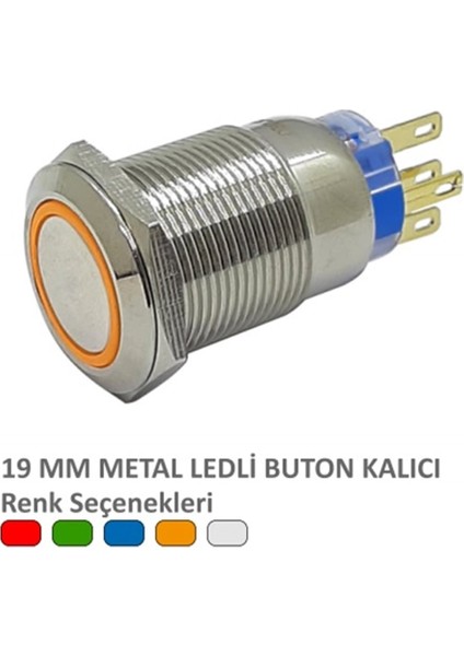 19MM Metal Buton Kalıcı Yeşil LED