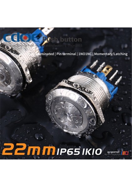 22MM Metal Buton Paslanmaz/çelik IP65 Kırmızı 10V-30V