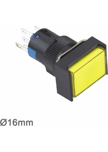 16MM Yeşil Ledli Yaylı Buton 5p (Dikdörtgen) 10V-30V