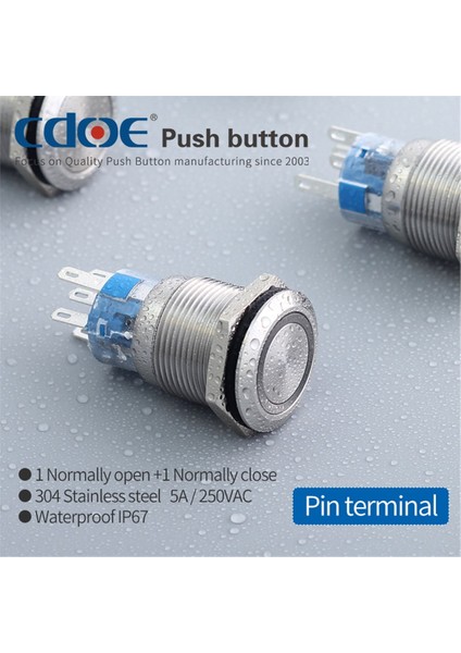 19MM Metal Ledli Buton Paslanmaz/çelik IP67 Kırmızı 10V-30V