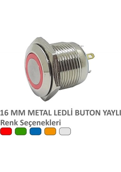 16MM Metal Ledli Yaylı Buton Sarı