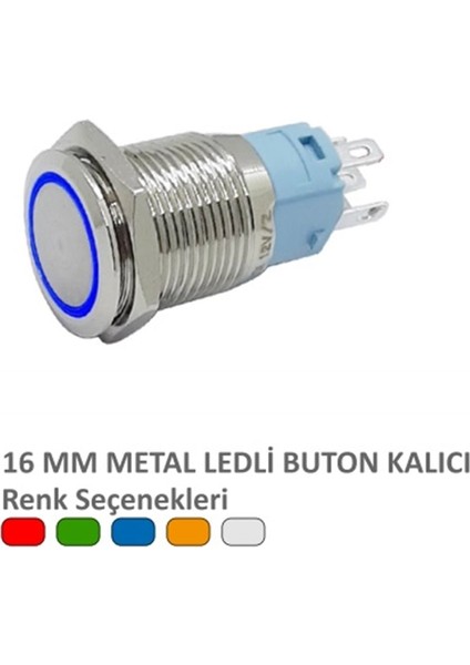 16MM Metal Ledli Kalıcı Düz Buton Yeşil