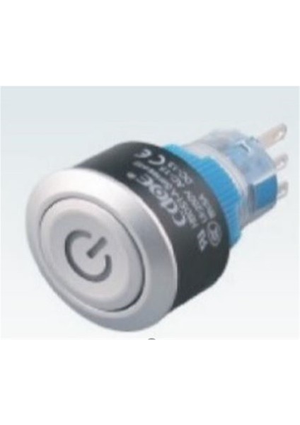 22MM Yeşil Yaylı Buton Ledli (Power Simge) 10V-30V 5p