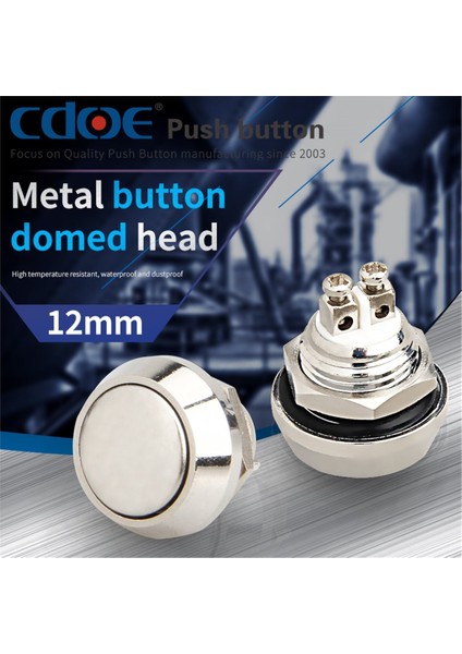 12MM Metal Buton Paslanmaz/çelik IP65 3A 250VAC 2p 1no