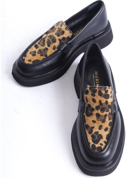 Kadın Leopar Detaylı Kalın Taban Deri Loafer Leopar/siyah - MCRGN7010 - Slpr