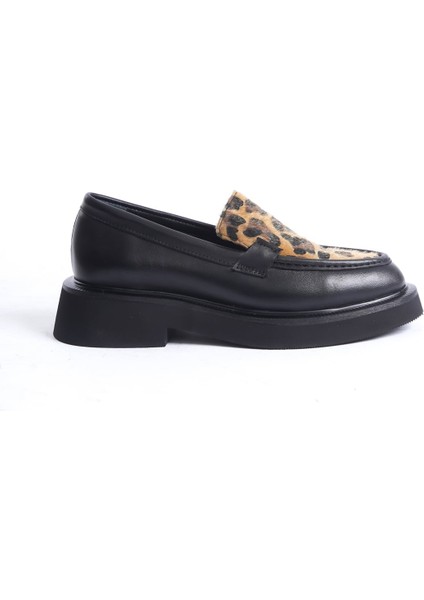 Kadın Leopar Detaylı Kalın Taban Deri Loafer Leopar/siyah - MCRGN7010 - Slpr