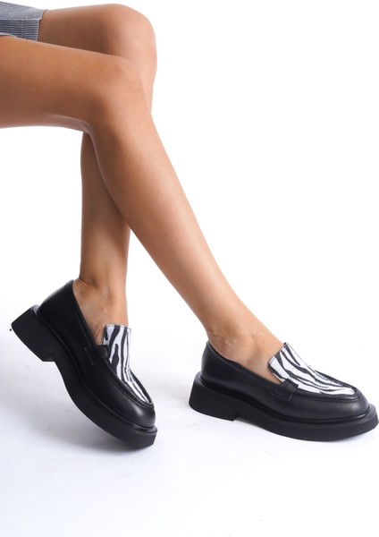 Mubiano Hakiki Deri Collection Kadın Zebra Detaylı Kalın Taban Loafer Zebra/Siyah - MCRGN7010 - SZBR