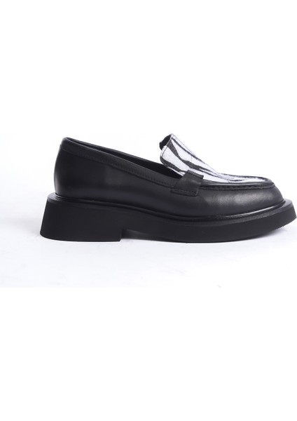 Mubiano Hakiki Deri Collection Kadın Zebra Detaylı Kalın Taban Loafer Zebra/Siyah - MCRGN7010 - SZBR fırsatları