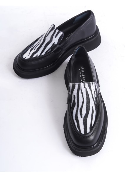 Kadın Zebra Detaylı Kalın Taban Deri Loafer Zebra/siyah - MCRGN7010 - Szbr