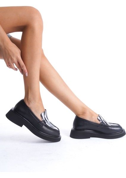 Kadın Zebra Detaylı Kalın Taban Deri Loafer Zebra/siyah - MCRGN7010 - Szbr