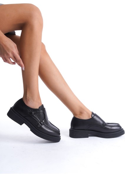 Mubiano Hakiki Deri Collection Kadın Toka Detaylı Floter Loafer Siyah - MCRGN7000 - S modelleri