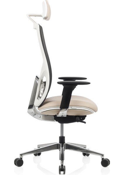 Eman Başlıklı Alüminyum File Arkalık Beyaz Gövde Çalışma Koltuğu (Doğal Deri) indirimleri