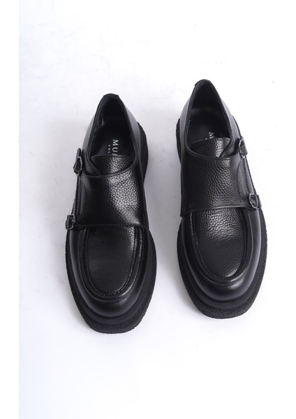 Kadın Toka Detaylı Floter Deri Loafer Siyah - MCRGN7000 - S