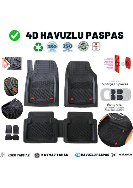 Zeyno Ticaret Honda Jazz 2005  Havuzlu Ünıversal Maxi Paspas Siyah