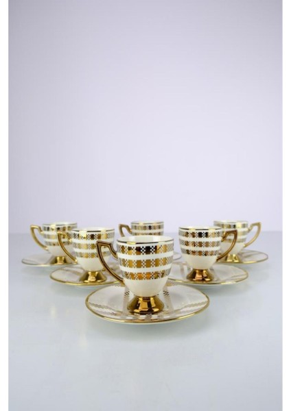 Vicenza 6 Kişilik 12 Parça Porselen Kahve Fincan Takımı Gold Yaldızlı Krem - VOGUE-114 C320.042 fiyatları