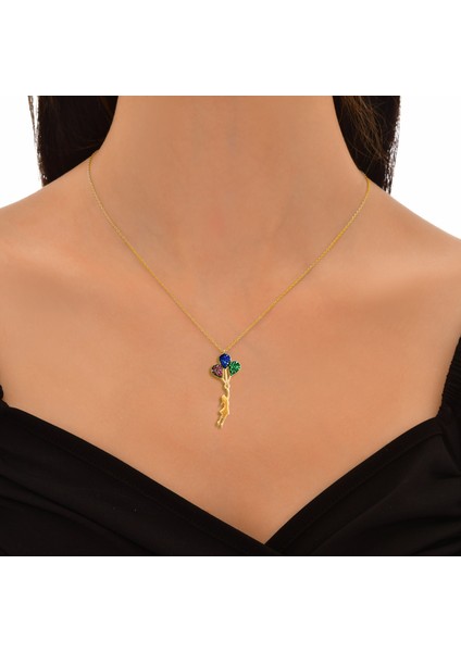 Balon Tutan Kız Renkli Zirkon Taşlı Sallantılı 925 Ayar Gümüş Kolye Sarı Renk fiyatları