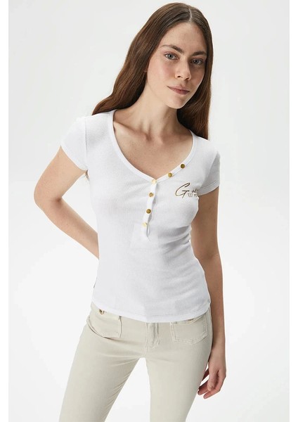 Kadın Ss Henley Olympia To Beyaz T-Shirt modelleri