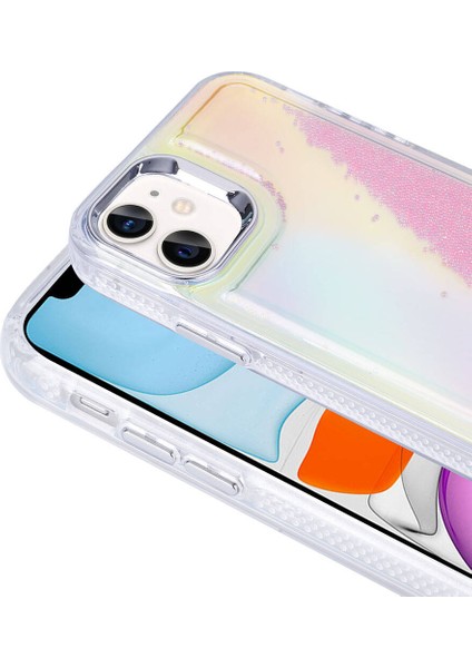 Iphone 11 Uyumlu Hologram Renkli Akışkan Boncuklu Arka Yüzey Kapak Kılıf