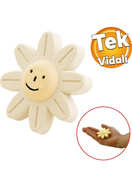 Plastik Papatya Gülücüklü Aytaşı Krem Mobilya Çoçuk Odası Dolabı Kapak Kulpu Çekmece Kulbu 1 Adet