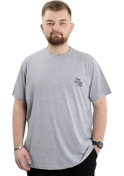 Battal Beden Erkek Tişört Bisiklet Yaka Baskılı The Other Sıde U24039 Grimelanj