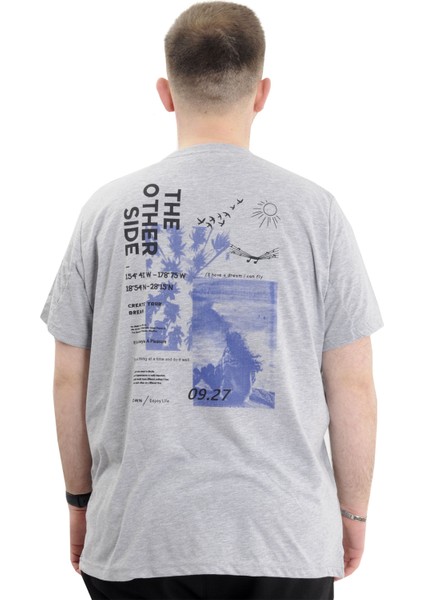 Battal Beden Erkek Tişört Bisiklet Yaka Baskılı The Other Sıde U24039 Grimelanj fırsatları