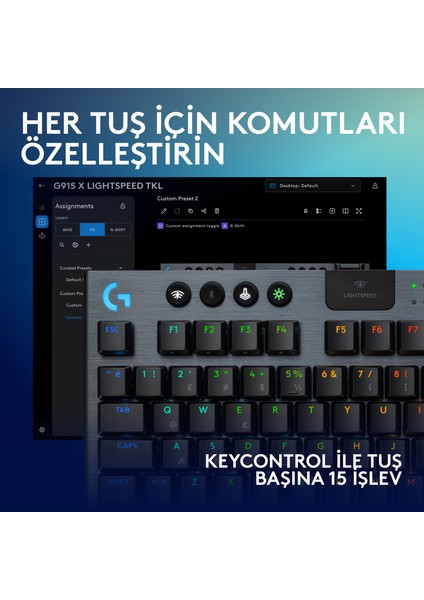 G915 x Lıghtspeed Tkl Rgb Aydınlatmalı Pc ve Mac ile Uyumlu Kablosuz Ingilizce Oyun Klavyesi, Siyah