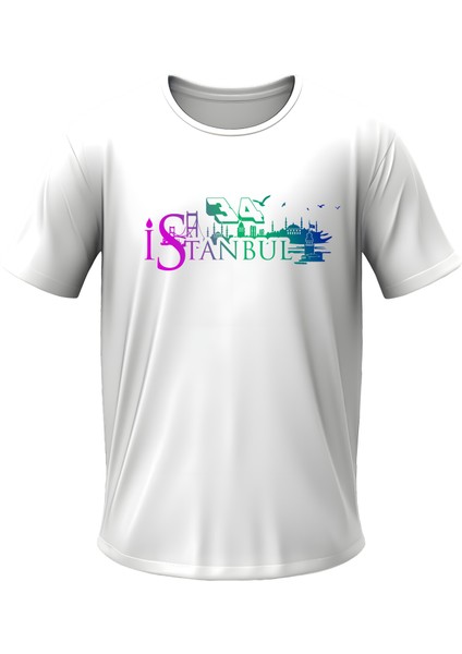 Istanbul Temalı Tişört Bisiklet Yaka Yazlık Erkek T-Shirt