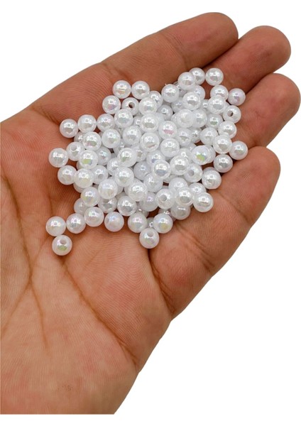 6mm Beyaz Yuvarlak Akrilik Boncuk Takı Yapımı Bead (50 Gr)