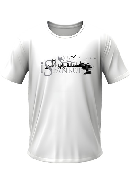 Istanbul Temalı Tişört Bisiklet Yaka Yazlık Erkek T-Shirt