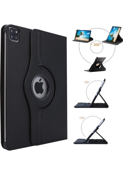Apple iPad Pro 13 2024 360° Dönebilen Suni Deri Standlı Tablet Kılıfı