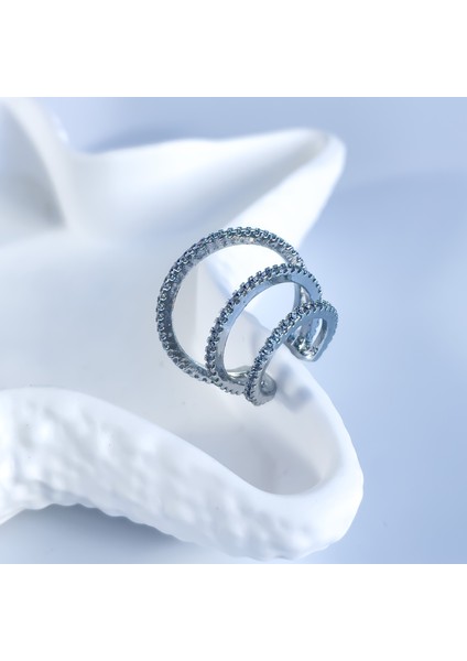 Silver Üç Şerit Zirkon Earcuff (Kıkırdak Küpe)