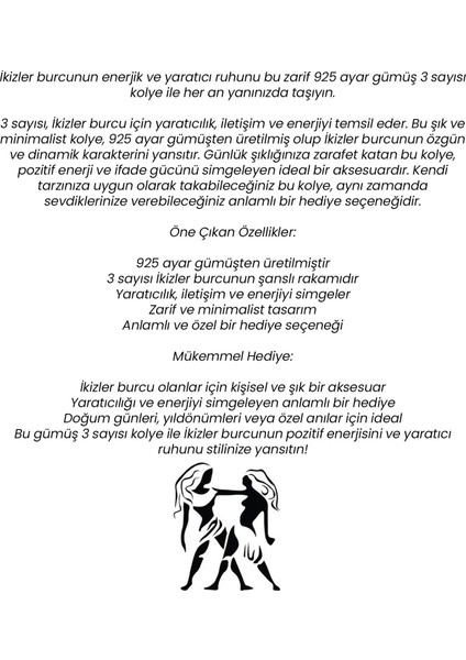 925 Ayar Beyaz Gümüş 3 Sayısı Kolye Ikizler Burcu Için Şanslı Rakam Yaratıcılık ve Iletişim Sembolü fırsatları
