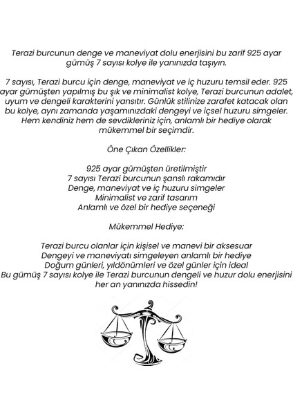 925 Ayar Sarı Gümüş 7 Sayısı Kolye - Terazi Burcu Için Şanslı Rakam, Maneviyat ve Denge Sembolü fırsatları