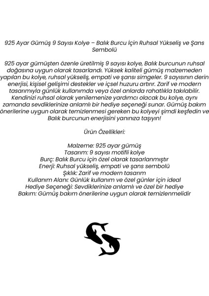 925 Ayar Sarı Gümüş 9 Sayısı Kolye Balık Burcu Için Ruhsal Yükseliş ve Şans Sembolü