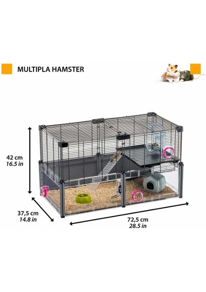 Multipla Katlı Hamster Kafesi Siyah 72X37X42CM