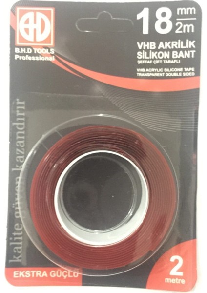 Çift Taraflı Vhb Akrilik Silikonize Bant 18 mm 2 mt