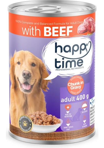 Happy Time Yetişkin Köpekler Için Biftek Parça Etli Konserve 12X400 gr