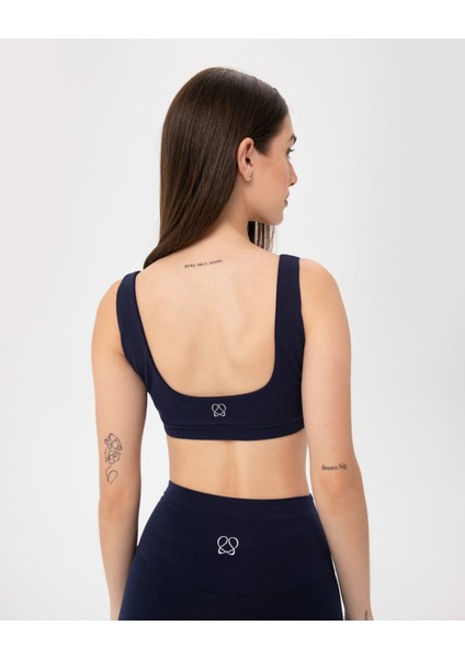 Lacivert Organik Pamuk Low Back Bra Sırt Dekolteli Yoga Spor Sütyeni