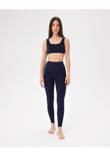 Lacivert Organik Pamuk Low Back Bra Sırt Dekolteli Yoga Spor Sütyeni