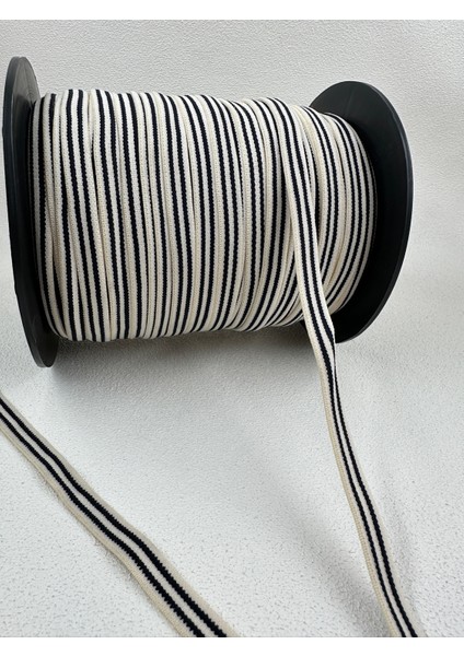 1 cm Çizgili Dokuma Lastik-5 Metre-(Ekru/lacivert)