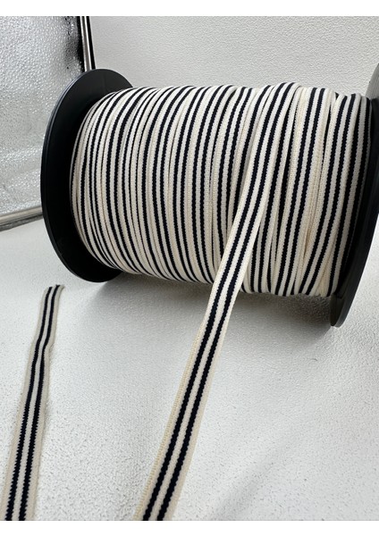 1 cm Çizgili Dokuma Lastik-5 Metre-(Ekru/lacivert) modelleri