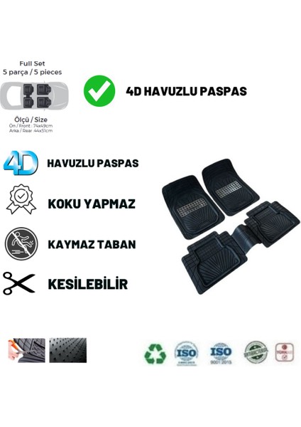 Dacia Duster 2 Wd (4x2) 2010 Uyumlu Havuzlu Ünıversal Yeni Nesil Plus Paspas Siyah - Gri