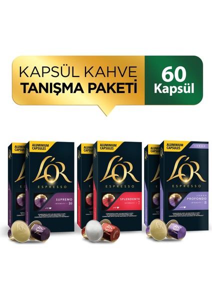 L'or Nespresso Uyumlu Kapsül Avantaj Paketi (L'or Supremo + L'or Splendente + L'or Lungo) x 2